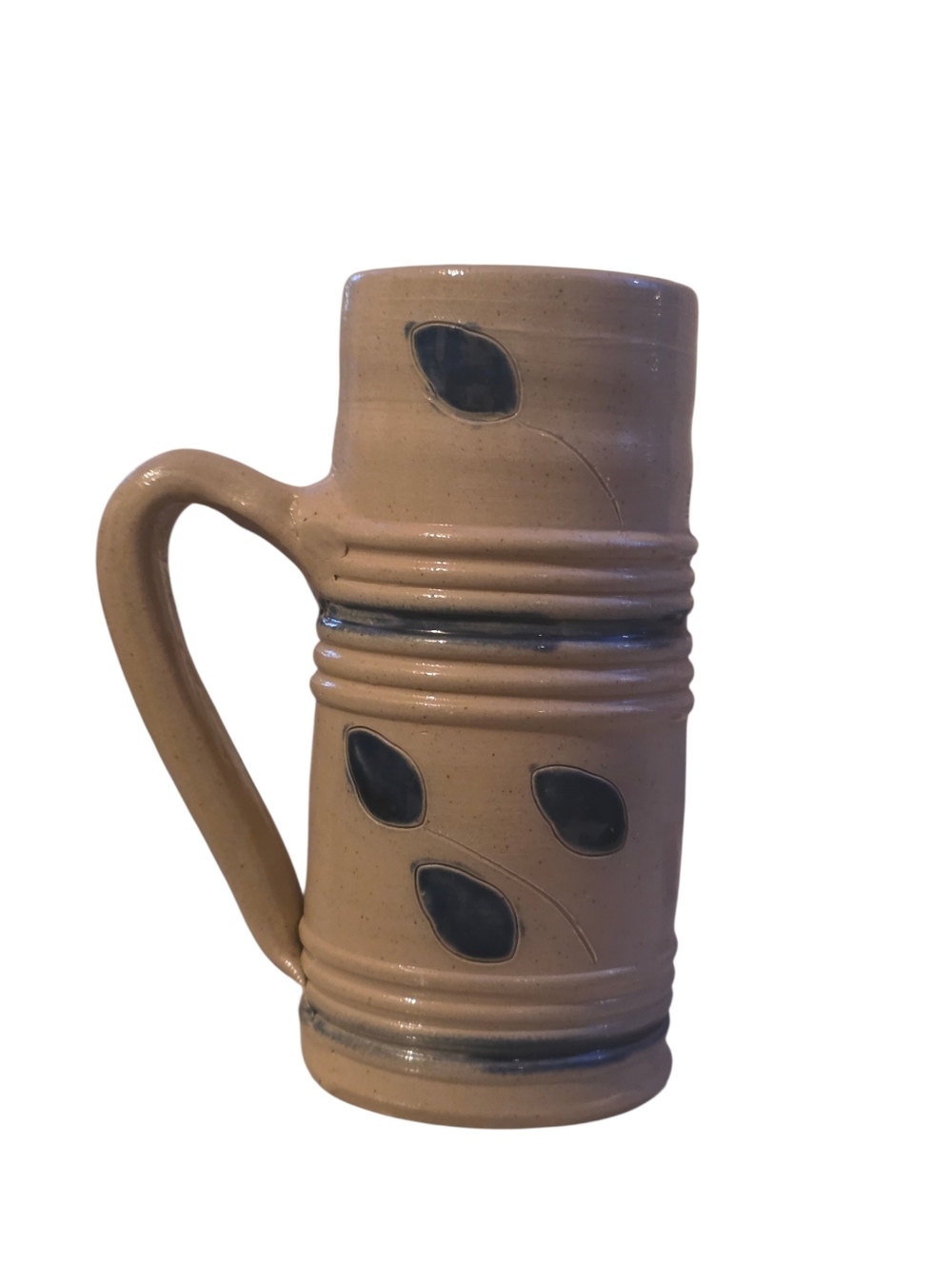 Williamsburg Pottery Vintage Salt-Glazed Stoneware Mug Cobalt Leaf Pattern